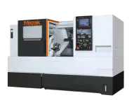 A Mazak CNC machine featuring a control panel with multiple buttons and a display screen