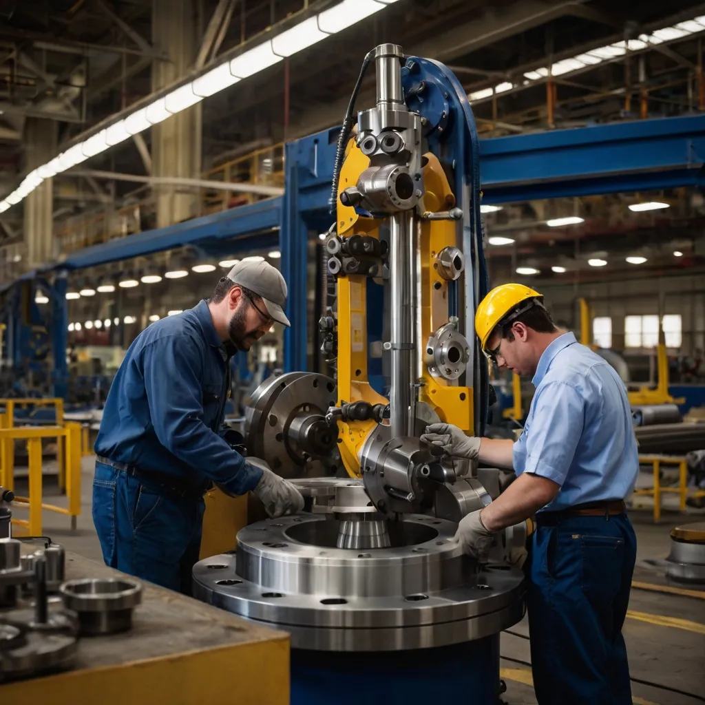 Employees checking the machine equipment